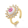 Cubic Zirconia Sun with Evil Eye Open Cuff Ring with Acrylic RJEW-B042-06G-02-1