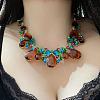 Alloy & Glass Teardrop Beaded Bib Necklaces for Women FS-WGD1103-01-4
