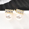 Round Brass Micro Pave Clear Cubic Zirconia Stud Earrings EJEW-A135-30G-1
