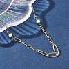 304 Stainless Steel & Glass Pearl Oval Link Chain Necklaces for Women NJEW-A045-04G-1-1
