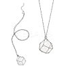 2Pcs Brass Macrame Pouch Natural Quartz Crystal Round Inside Pendant Necklaces NJEW-PH01599-1