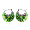 Flat Round 304 Stainless Steel Millefiori Glass Hoop Earrings FS-WG56358-03-1