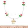 Alloy Bowknot Pendant Tulip Flower Glass Seed Beaded Necklaces for Women NJEW-MZ00148-01-4
