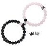 2Pcs Matching Natural Lava Rock &  Rose Quartz Round Beads Stretch Bracelets PT6851-6-1