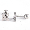 Tarnish Resistant 201 Stainless Steel Flower Barbell Cartilage Earrings EJEW-R147-26-4