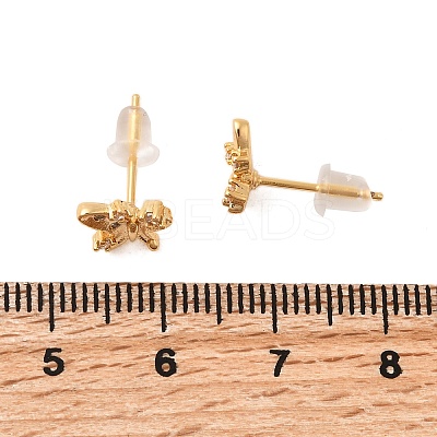 Brass Micro Pave Clear Cubic Zirconia Butterfly Stud Earrings EJEW-C158-16B-G-1