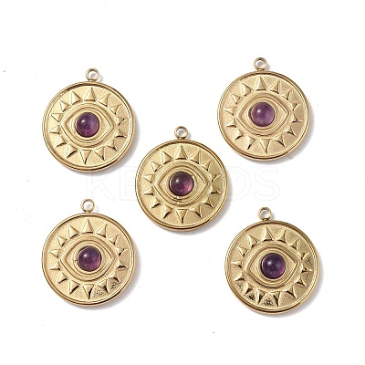 PVD Vacuum Plating 201 Stainless Steel Natural Amethyst Pendants STAS-C064-VC821-1