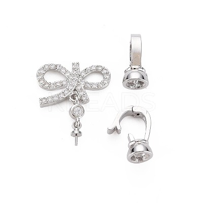 Brass Micro Pave Clear Cubic Zirconia Peg Bails Fold Over Clasps KK-S360-178-1