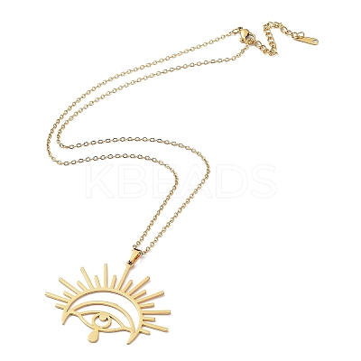 201 Stainless Steel Sun with Eye Pendant Necklace with Cable Chains NJEW-Q317-02G-1