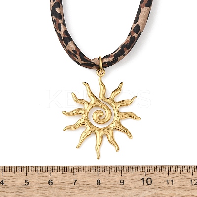 304 Stainless Steel Sun Pendant Leopard Print Polyester Cord Necklaces for Women NJEW-D340-04G-1