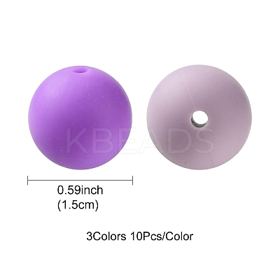 30Pcs 3 Colors Silicone Beads Round Rubber Bead 15MM Loose Spacer Beads for DIY Supplies Jewelry Keychain Making SIL-FS0001-01A-1