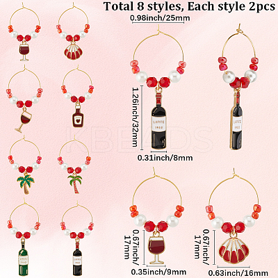 16Pcs 8 Styles Alloy Enamel Charms Wine Glass Charms AJEW-SC00042-1