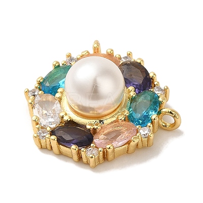 Rack Plating Brass Micro Pave Colorful Cubic Zirconia with Plastic Pearl Beads Pendants KK-P267-19G-1