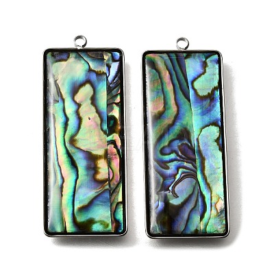 304 Stainless Steel Pave Natural Paua Shell Pendants STAS-Z125-01A-P-1