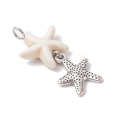 7Pcs 7 Styles Natural Howlite Starfish & Alloy Sea Animals Pendants PALLOY-JF03752-02-1