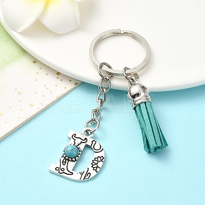 Alloy with Resin Imitation Synthetic Turquoise Keychain KEYC-YW00087-04-1