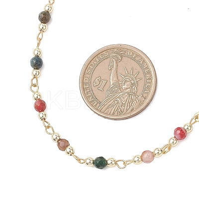 Faceted Natural Indian Agate Round Beads & 304 Stainless Steel Tiny Cross Handmade Link Chain Necklaces NJEW-JN05842-03-1