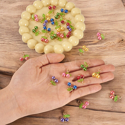 28Pcs 7 Colors Baking Paint Pearlized Glass Pendants PALLOY-TAC0184-1