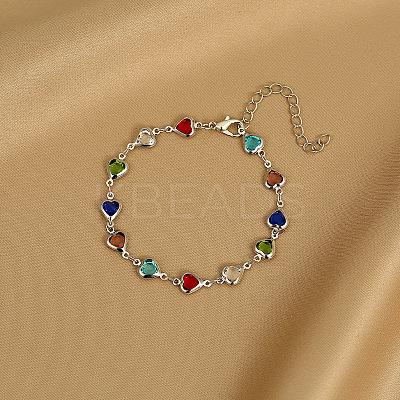 Brass Glass Link Chain Bracelets for Women WGAE243-02-1