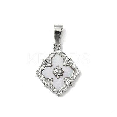 304 Stainless Steel Pave Natural Shell Flower Pendants STAS-C103-12P-1