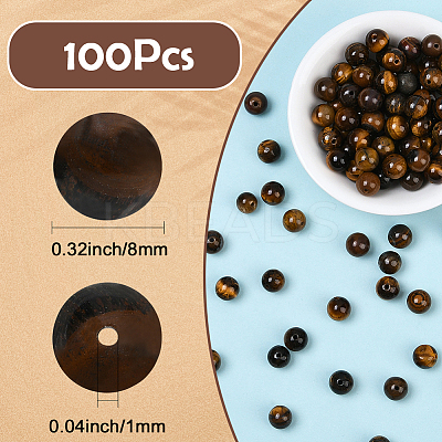 100Pcs Round Natural Tiger Eye Beads G-SP0001-21C-1