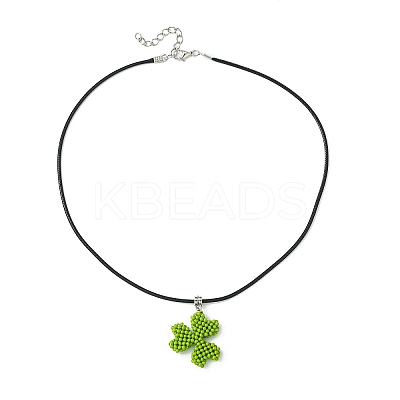 Glass Seed Beads Beaded Clover Pendant Necklaces NJEW-MZ00087-1