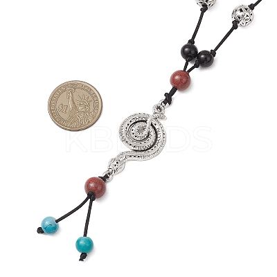 Retro Glass & Porcelain & Alloy Adjustable Nylon Cord Y Necklaces for Women NJEW-JN05360-03-1