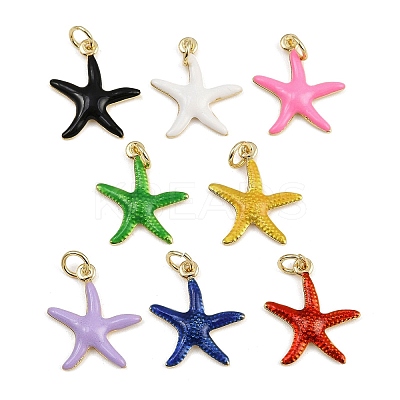 Brass Enamel Starfish Pendants KK-I377-03G-A-1