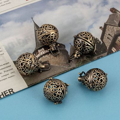 Brass Hollow Round Cage Pendants X-KK-L079-02-NR-1