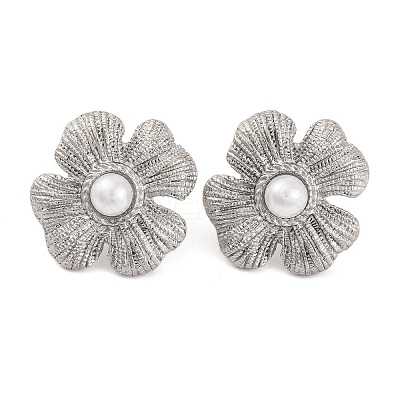 304 Stainless Steel with Plastic Imitation Pearl Stud Earrings for Women EJEW-Z057-11P-1