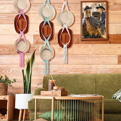 3Pcs 3 Colors Cotton with Wood Wall Hat Hanger ODIS-PH0001-78-1
