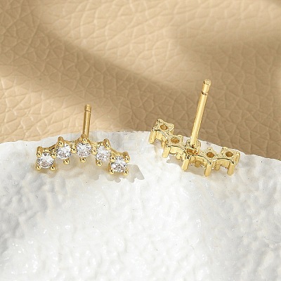 Brass Micro Pave Clear Cubic Zirconia Stud Earrings EJEW-R016-26G-15-1
