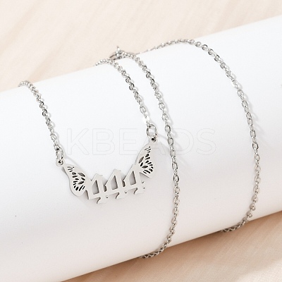 201 Stainless Steel Number 444 with Butterfly Wings Pendant Necklaces LS-NJEW-P332-01B-P-1