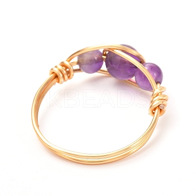 Copper Wire Wrapped Mixed Natural Gemstone Braided Bead Rings for Women RJEW-JR00387-1