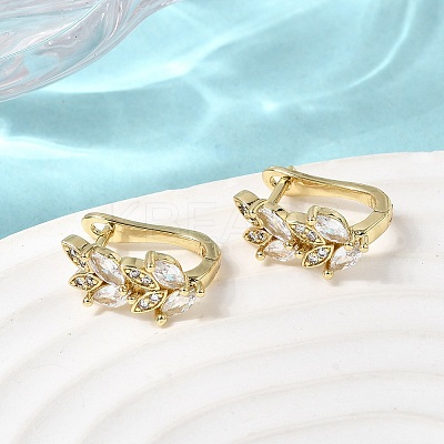 Leaf Brass Micro Pave Clear Cubic Zirconia Hoop Earrings EJEW-H180-29G-1