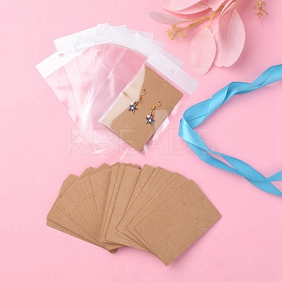 100Pcs Rectangle Kraft Paper One Pair Earring Display Cards with Hanging Hole CDIS-YW0001-02A-1