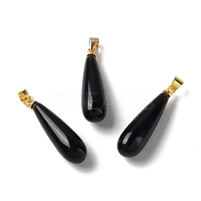 Natural Obsidian Teardrop Pendants G-Q005-03G-01-1