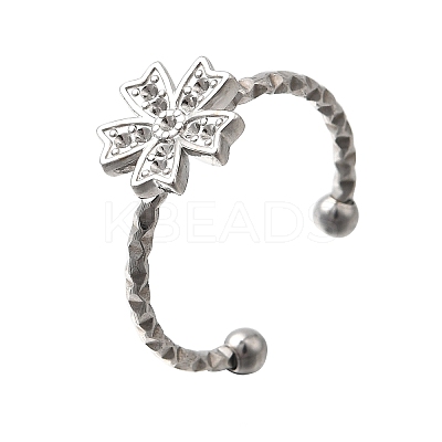 Flower 304 Stainless Steel Adjustable Cuff Ring Rhinestone Settings STAS-H237-02G-P-1