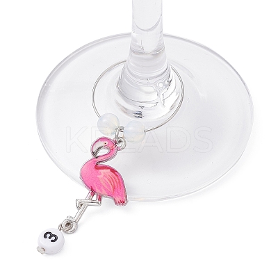 Flamingo Alloy Enamel Wine Glass Charms AJEW-JO00222-1