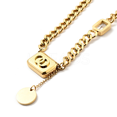 Rectangle & Rhinestone Pendant Necklace NJEW-P229-17A-1