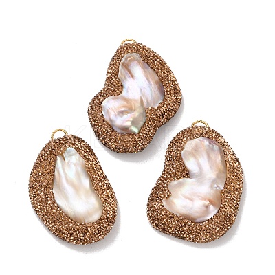 Rack Plating Brass Topaz Rhinestone Big Pendants KK-K362-09G-1