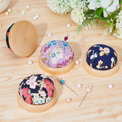 4Pcs 4 Style Flower Pattern Japanese Style Cotton & Cloth Needle Pin Cushions DIY-DC0001-98-1