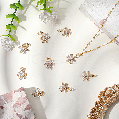 10Pcs Brass Micro Pave Clear Cubic Zirconia Snowflake Pendants KK-BBC0021-78-1