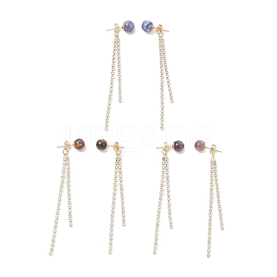 3 Pairs Brass Rhinestone Round Tassel Stud Earrings EJEW-JE06845-1