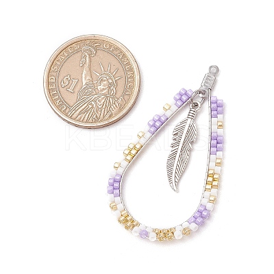 Bohemia Style Glass Seed Beaded Teardrop with Feather Pendants PALLOY-MZ00589-02-1