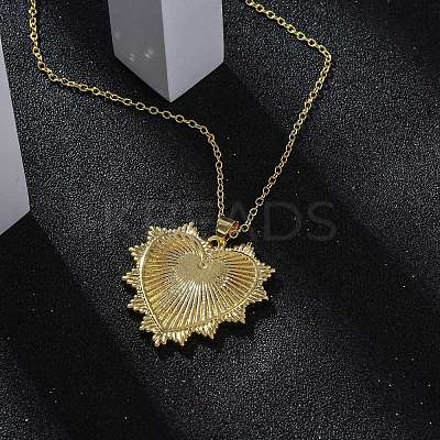 Brass Micro Pave Clear Cubic Zirconia Heart Pendant Necklaces for Women LS-NJEW-S438-07B-G-1