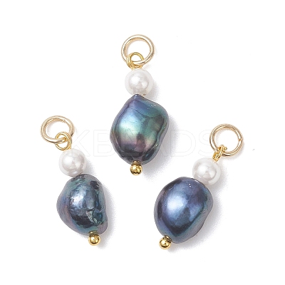 Natural Freshwater Pearl Potato & Shell Pearl Round Bead Pendants PALLOY-JF04714-01-1