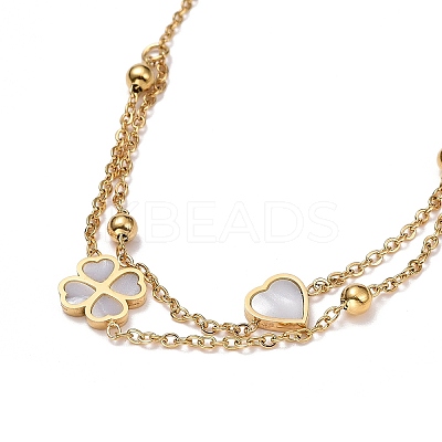 Ion Plating(IP) Clover & Heart Natural Shell Link Anklet for Women LS-STAS-D454-05G-1