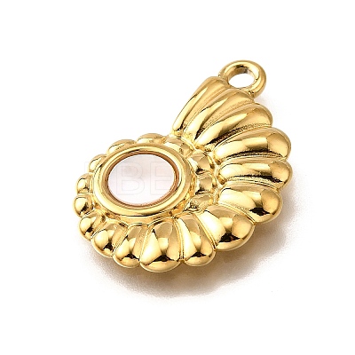 304 Stainless Steel Pave Natural White Shell Pendants STAS-C122-21C-02G-1