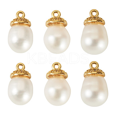 6Pcs Natural Cultured Freshwater Pearl Pendants PALLOY-TAC0174-1